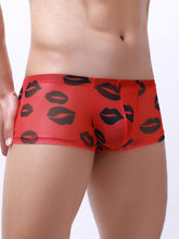menaful Mesh Lip Pattern Translucent Sexy Low Waist Boxer Briefs